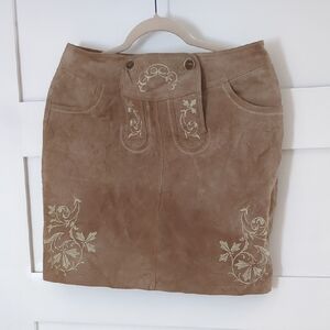 Bonprix Collection Embroidered Tan Suede Skirt